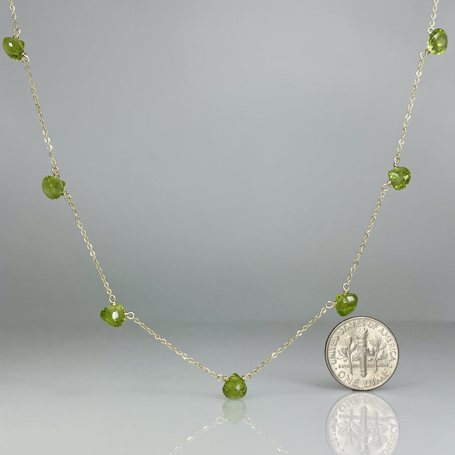 14K Yellow Gold Peridot Multi Drop Necklace