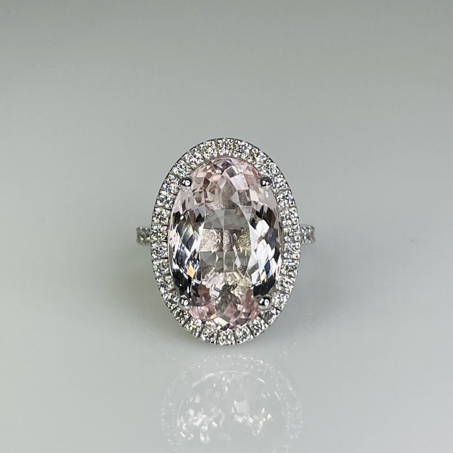 14K White Gold Morganite and Diamond Ring 7.0/1.08ct