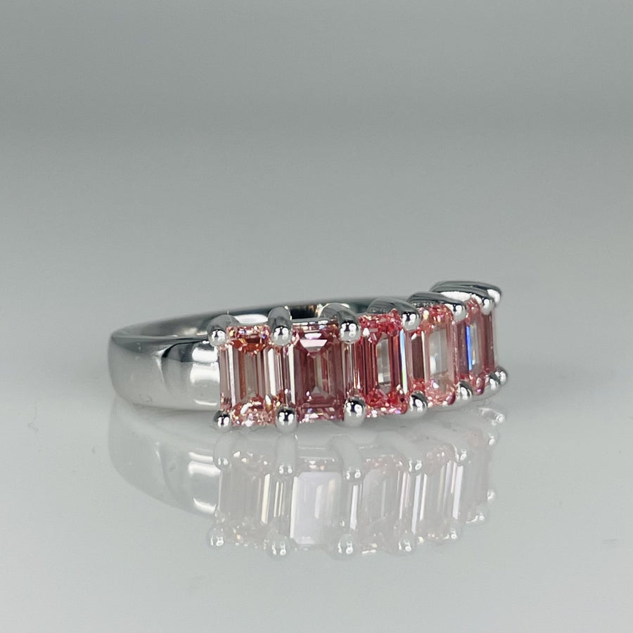 14K White Gold Ombre Lab Grown Pink Diamond Half Eternity Band 2.35ct