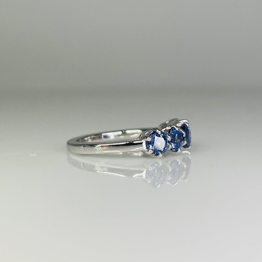 14K White Gold 5 Stone Blue Sapphire Ring 2.15ct