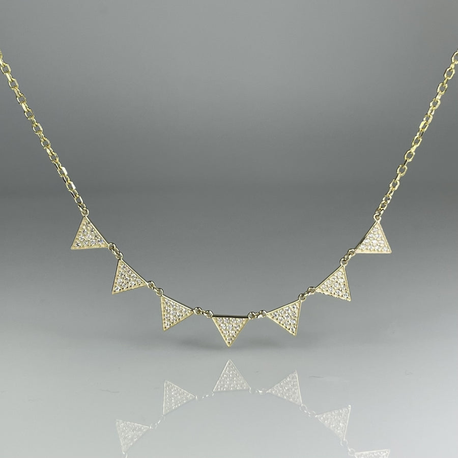 14K Yellow Gold 7 Triangle Diamond Necklace 0.20ct