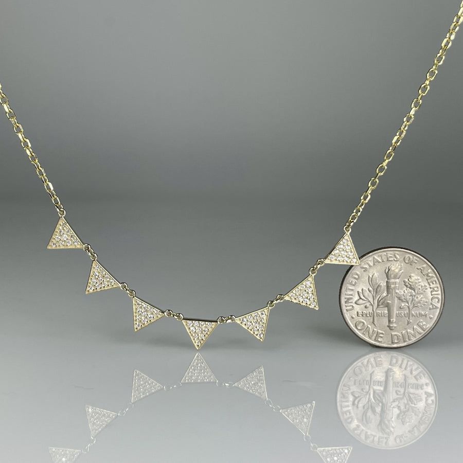 14K Yellow Gold 7 Triangle Diamond Necklace 0.20ct