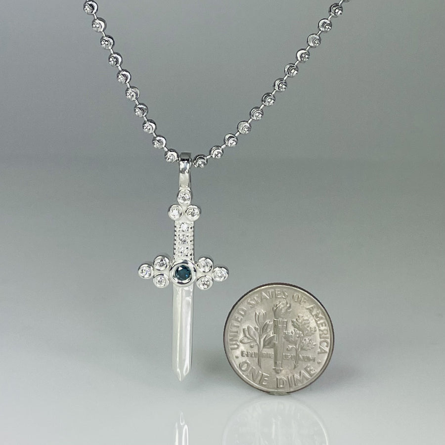 Sterling Silver Blue and White Diamond Dagger Necklace 0.07/0.17ct