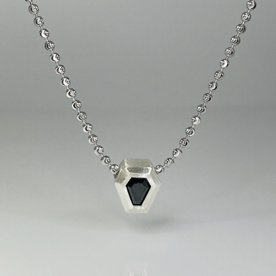 Sterling Silver Coffin Black Diamond Necklace 1.52ct