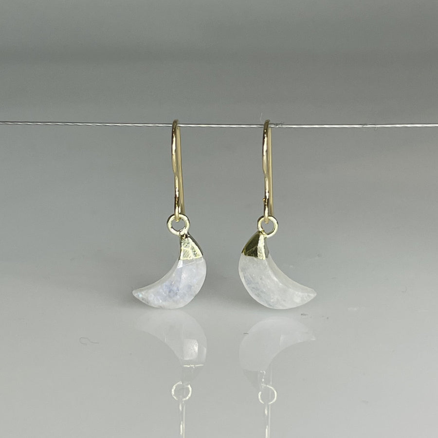 Rainbow Moonstone Moon Earrings