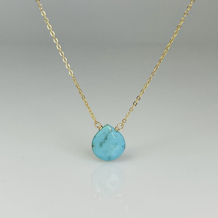 14K Yellow Gold Turquoise Drop Necklace 9mm