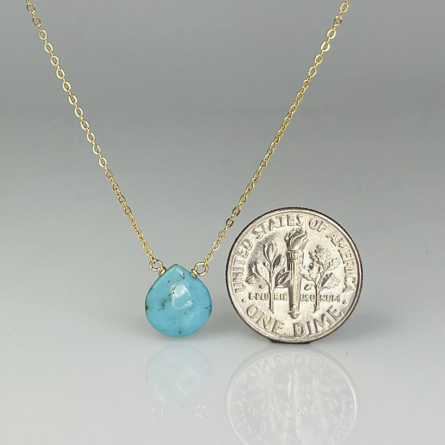 14K Yellow Gold Turquoise Drop Necklace 9mm
