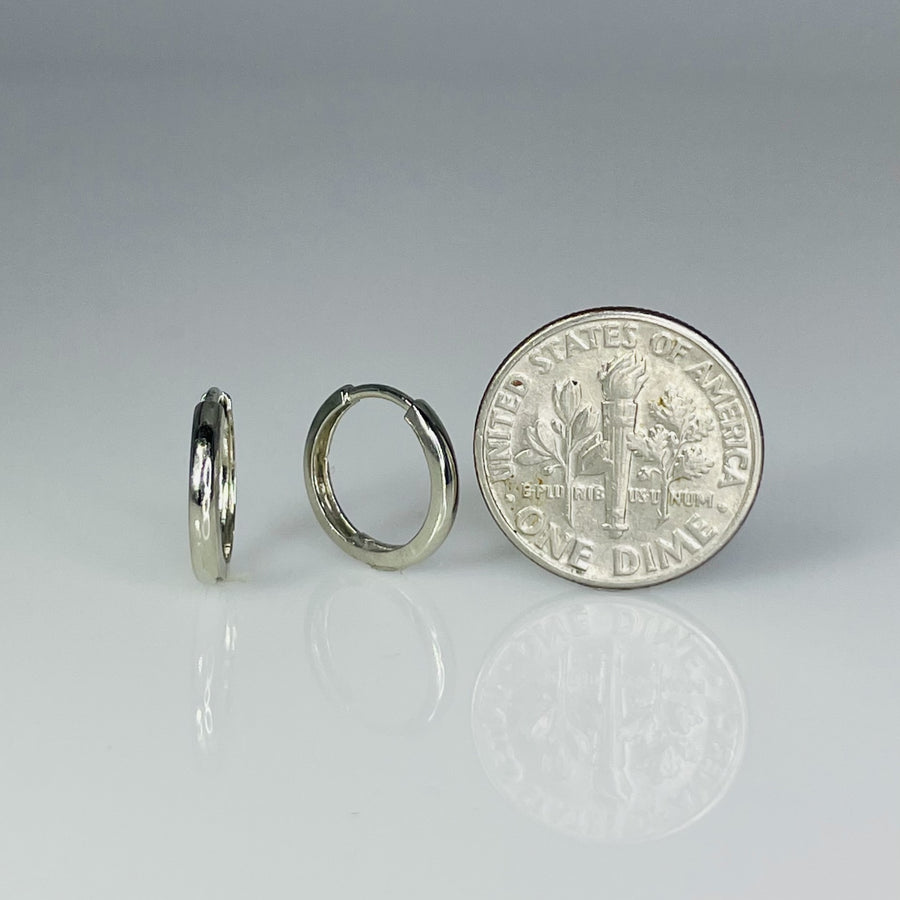 14K White Gold Huggies 12mm