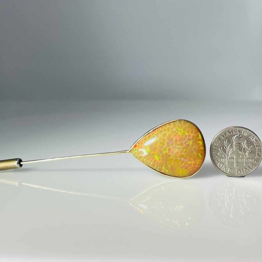 14K Yellow Gold Ethiopian Opal Lapel Pin 13.96ct