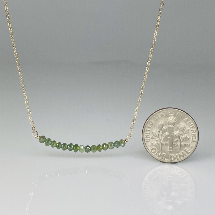 14K Yellow Gold Green Diamond Bar Necklace