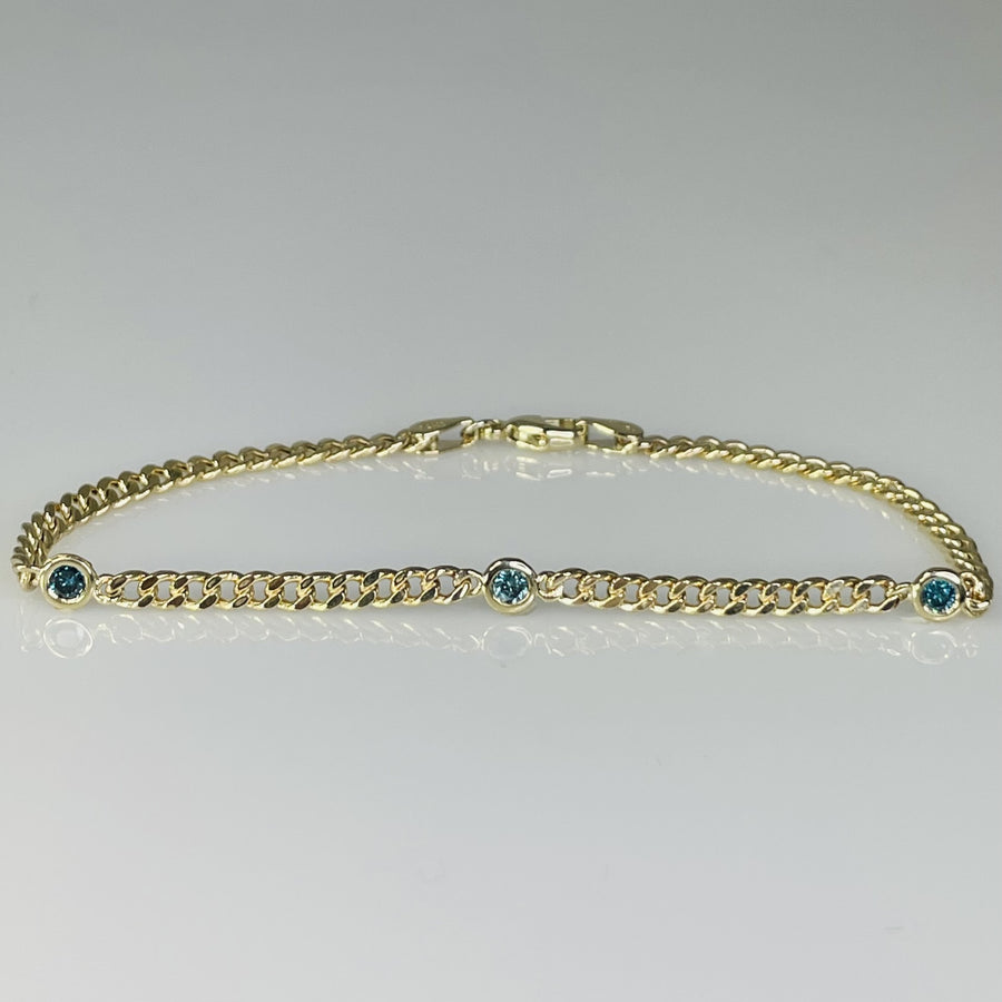 14K Yellow Gold Blue Diamond Chain Bracelet 0.21ct