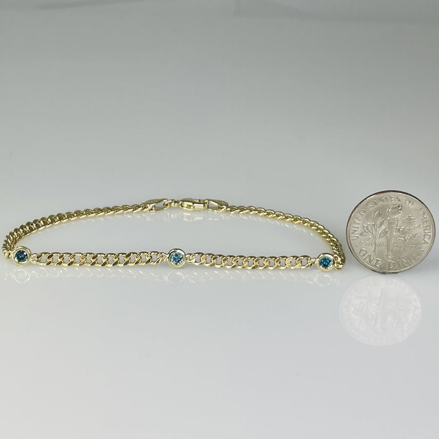 14K Yellow Gold Blue Diamond Chain Bracelet 0.21ct