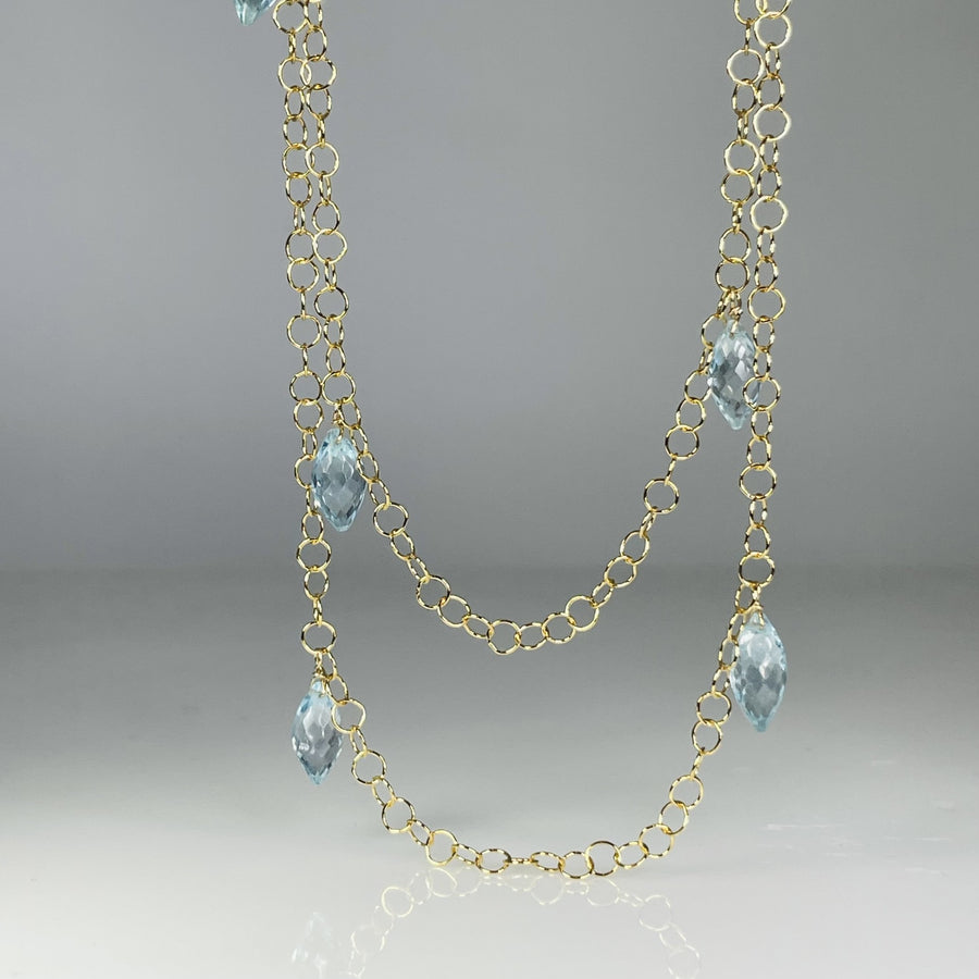 Briolette Blue Topaz Long Necklace 5x10mm