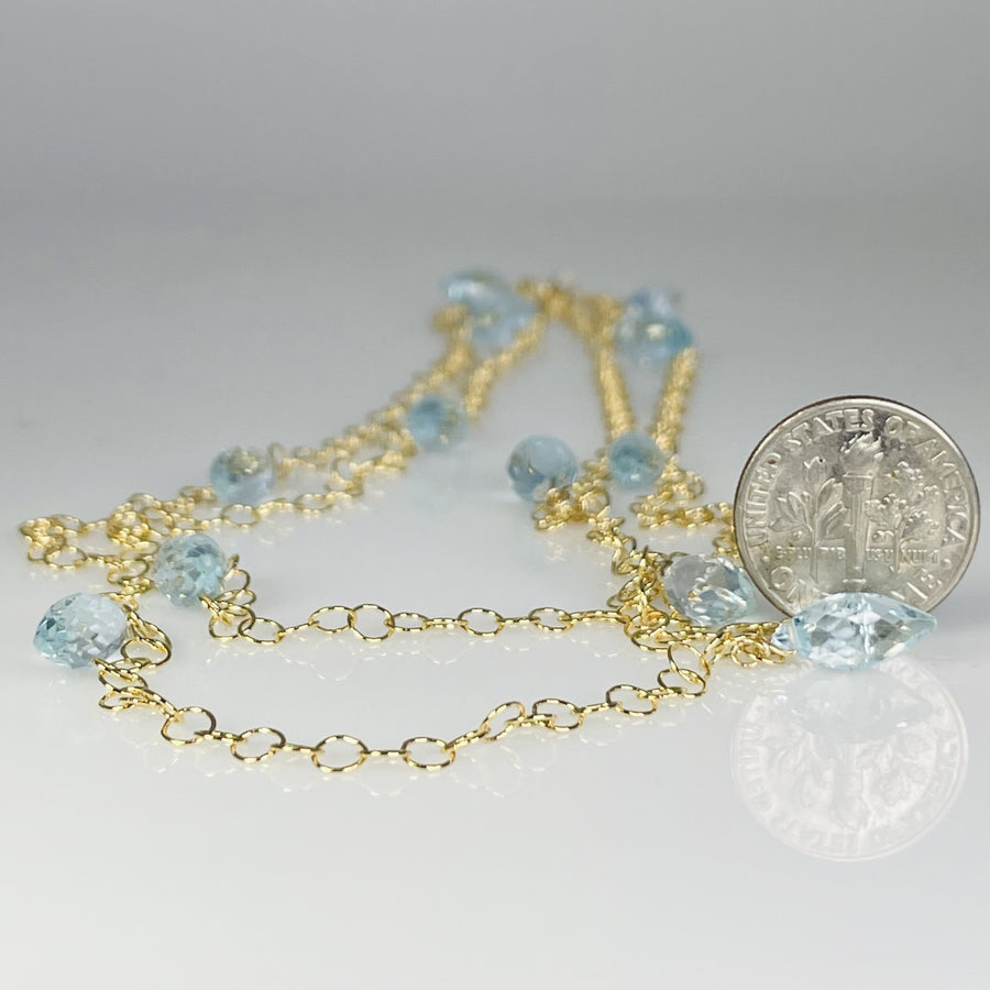 Briolette Blue Topaz Long Necklace 5x10mm