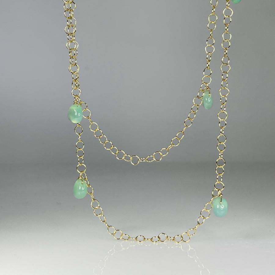 Green Chalcedony Long Necklace 4x7mm