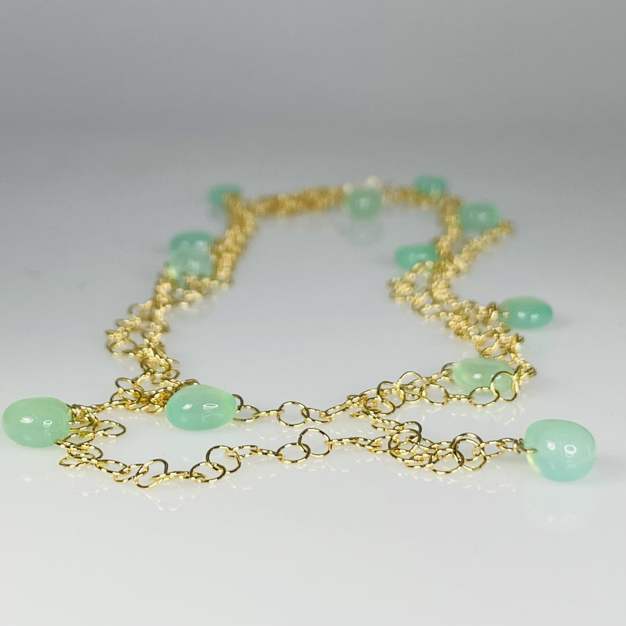 Green Chalcedony Long Necklace 4x7mm