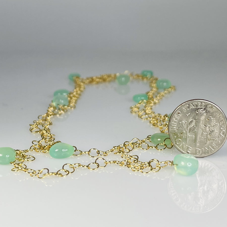 Green Chalcedony Long Necklace 4x7mm