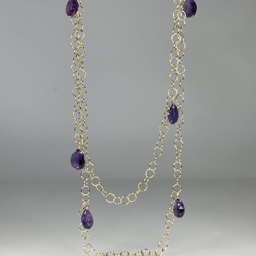 Purple Amethyst Long Necklace 4x7mm