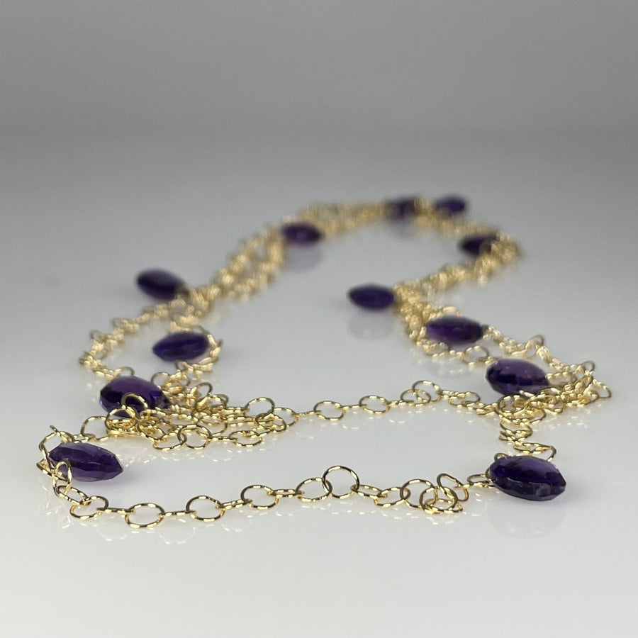 Purple Amethyst Long Necklace 4x7mm