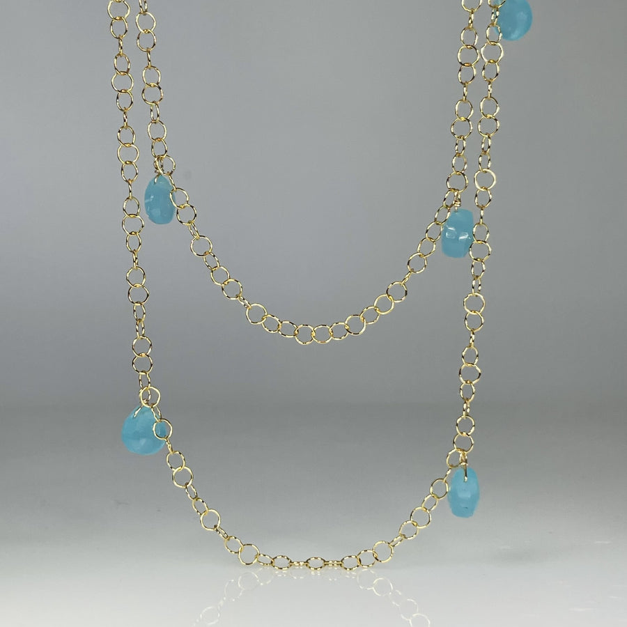 Blue Chalcedony Long Necklace 5x8mm