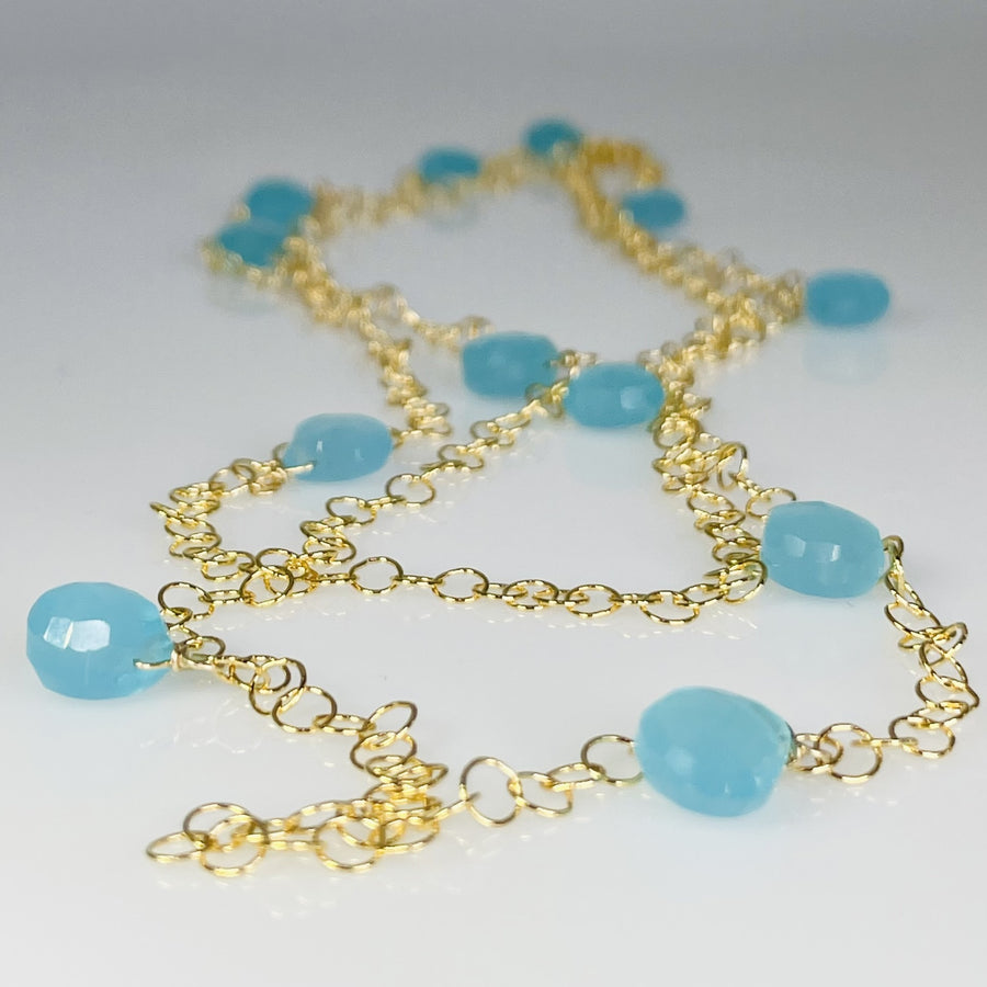 Blue Chalcedony Long Necklace 5x8mm