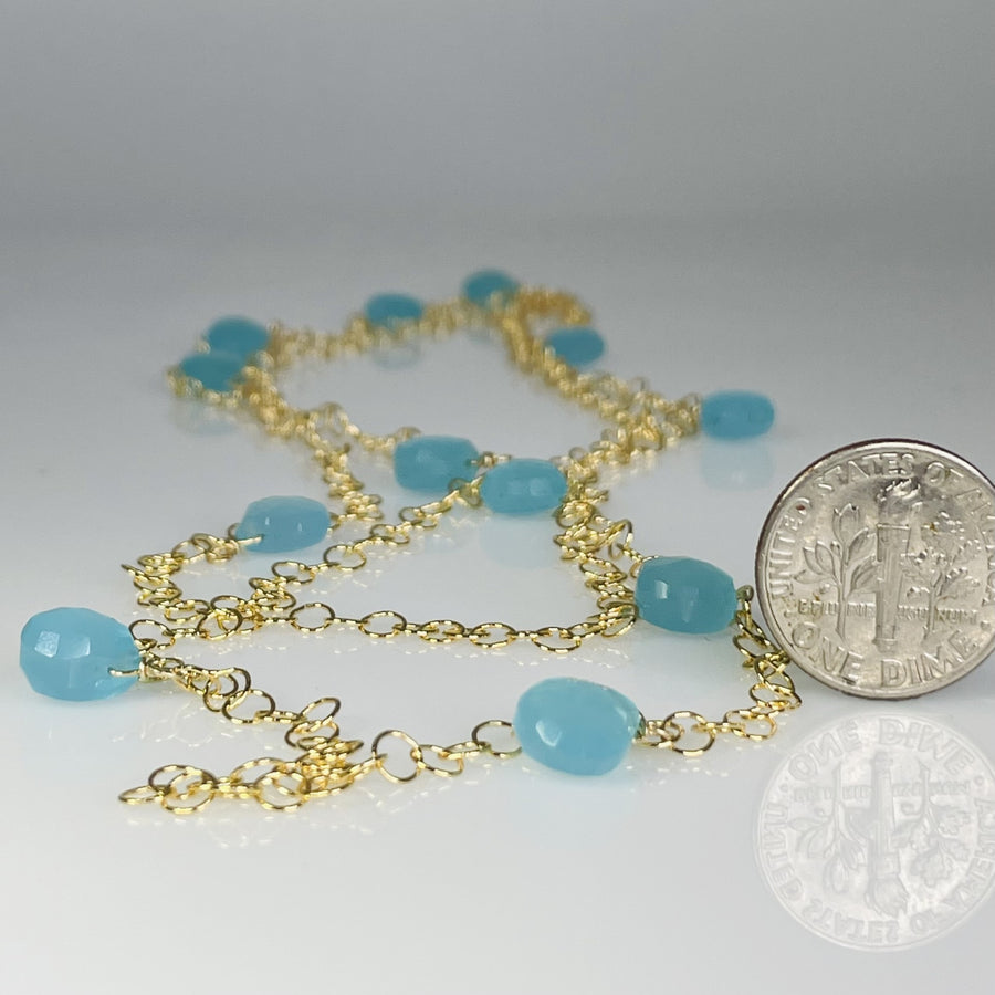 Blue Chalcedony Long Necklace 5x8mm