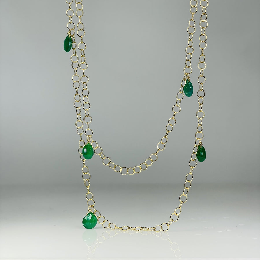 Green Onyx Long Necklace 4x7mm