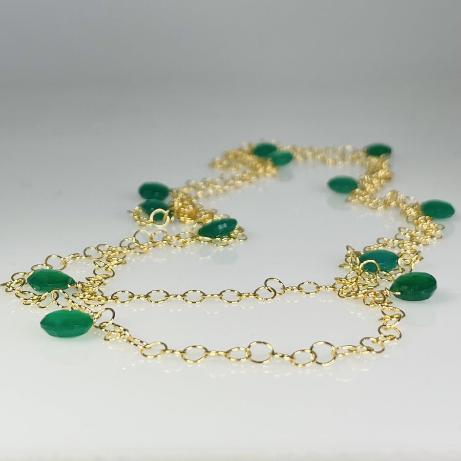 Green Onyx Long Necklace 4x7mm