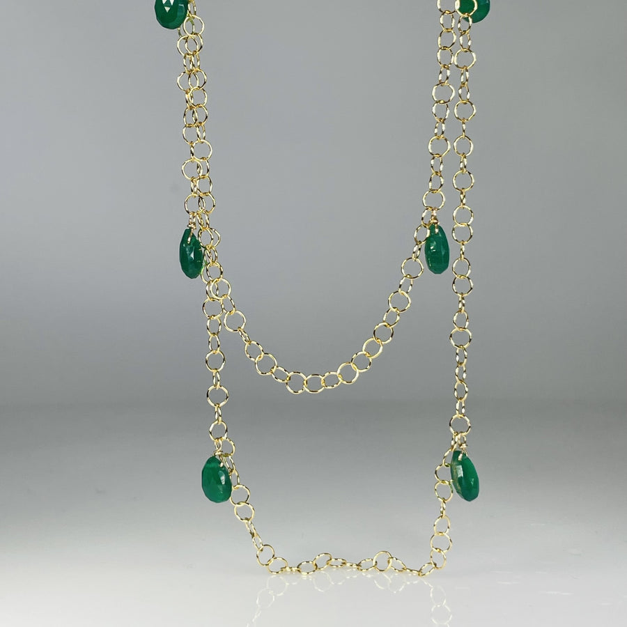 Green Onyx Long Necklace 4x6mm