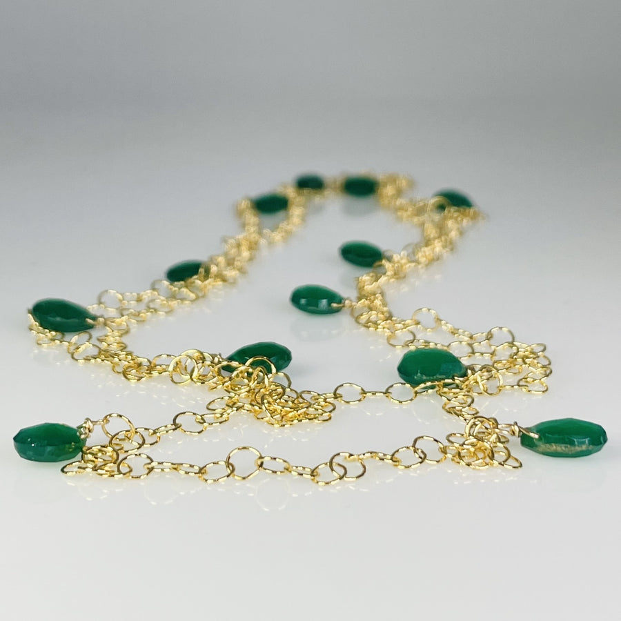 Green Onyx Long Necklace 4x6mm