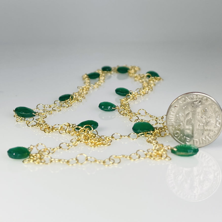 Green Onyx Long Necklace 4x6mm