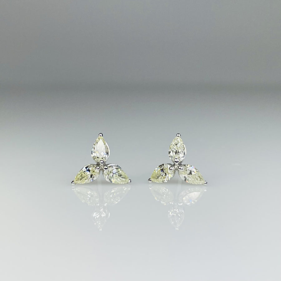 14K White Gold Diamond Flower Stud Earrings 0.87ct