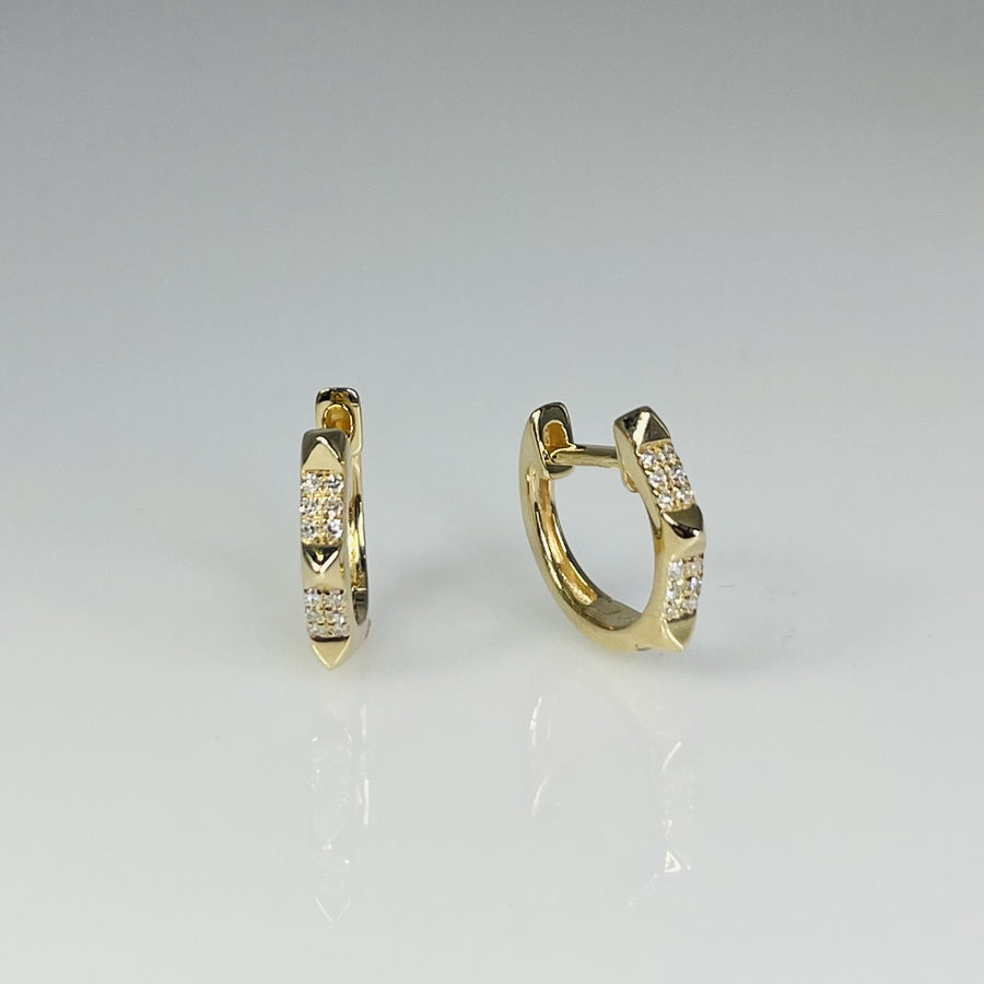14K Yellow Gold Diamond Pyramid Earrings 11mm 0.05ct