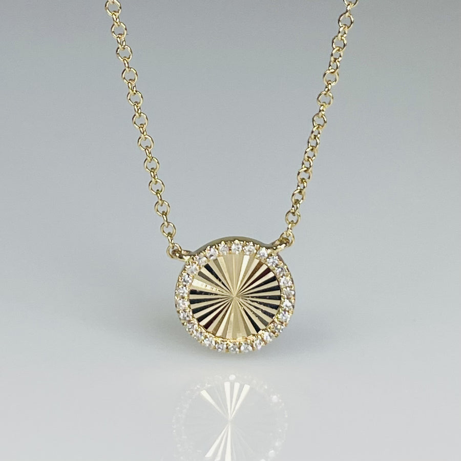 14K Yellow Gold and Diamond Flash Disc Necklace 0.06ct