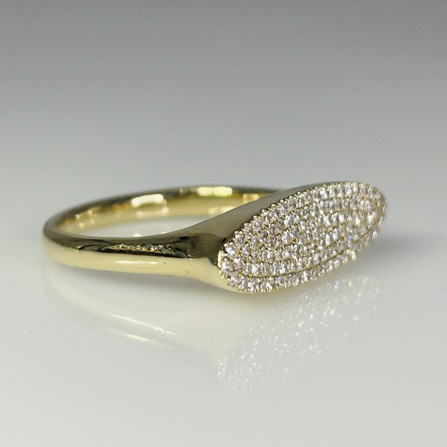14K Yellow Gold Pave Diamond Oval Ring 0.32ct
