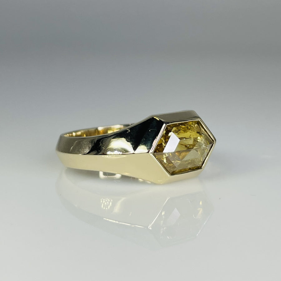 14K Yellow Gold Hexagon Champagne Diamond Ring 2.22ct