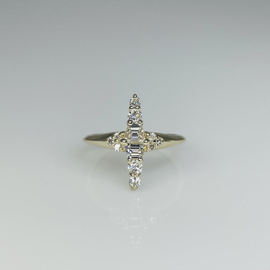 14K Yellow Gold Diamond Cross Ring 0.29/0.31ct