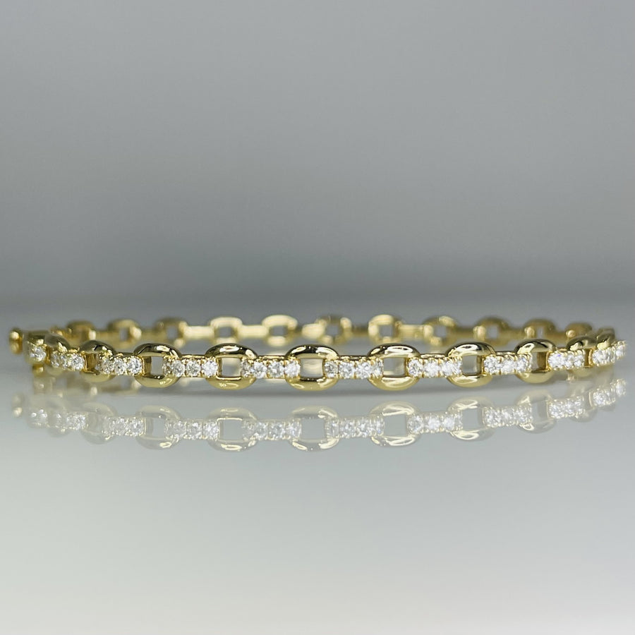 14K Yellow Gold Diamond Chain Link Bangle 0.48ct