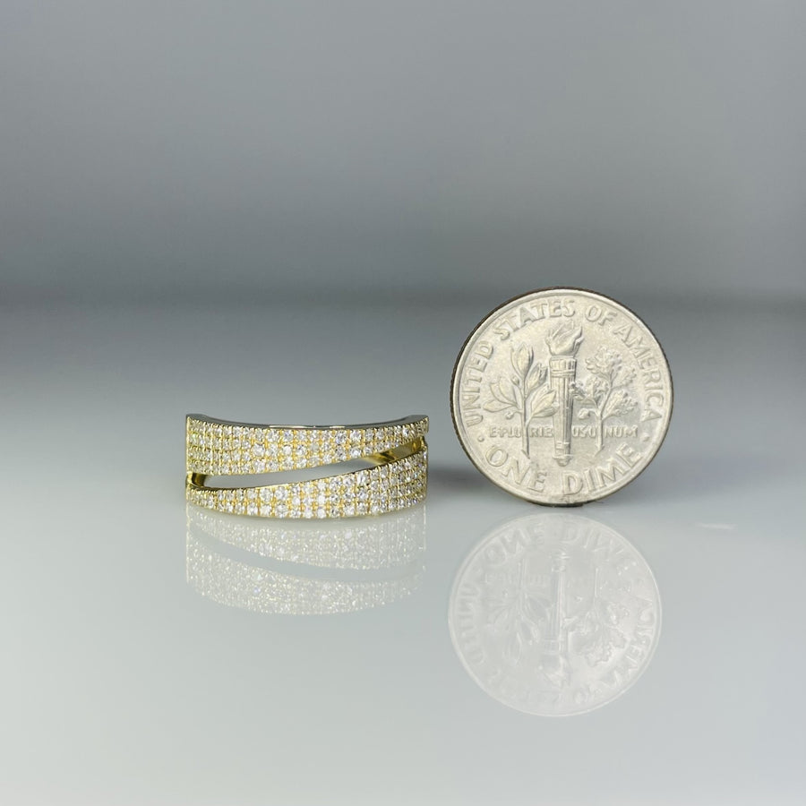 14K Yellow Gold Pave Diamond Sliced Band 0.40ct