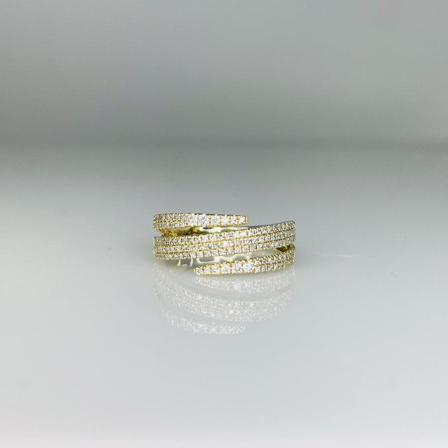 14K Yellow Gold Pave Diamond Triad Ring 0.40ct