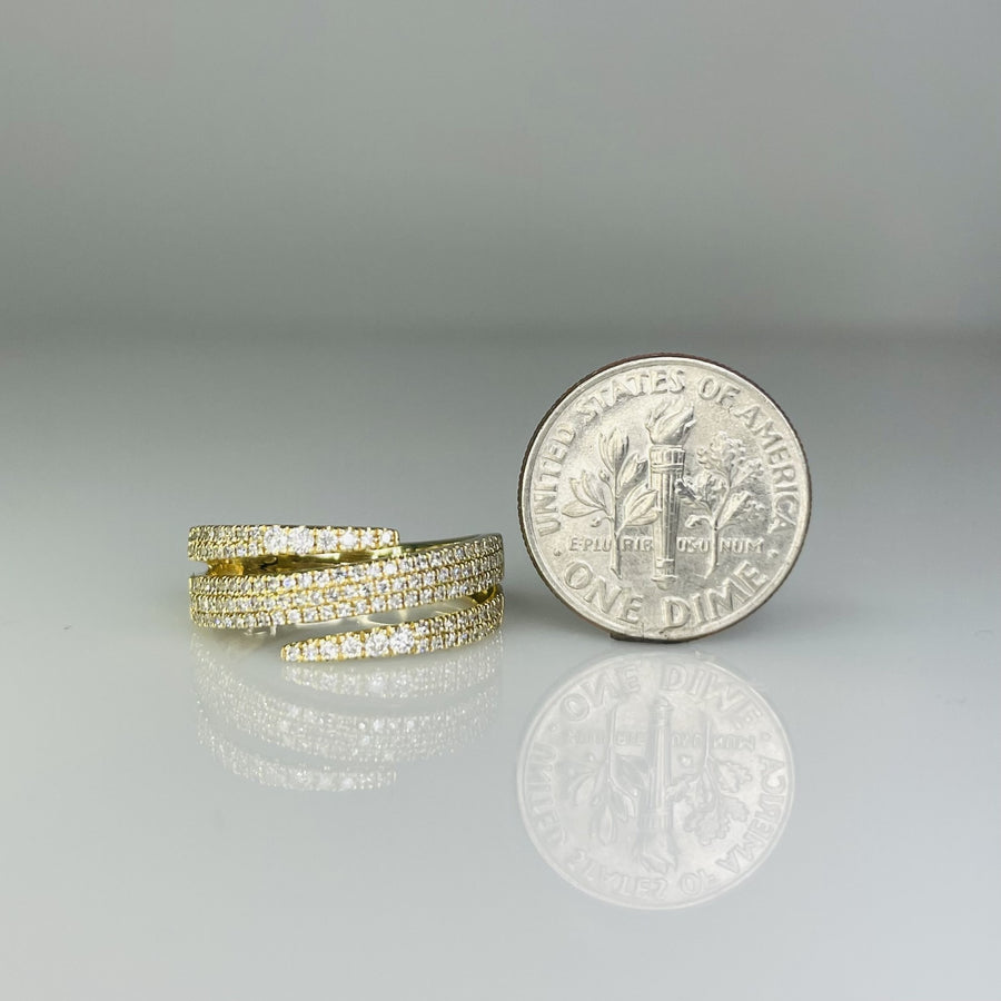 14K Yellow Gold Pave Diamond Triad Ring 0.40ct