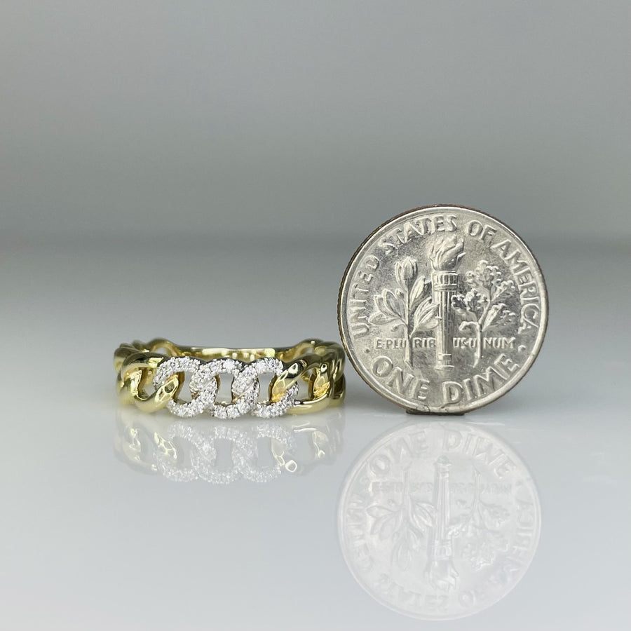 14K Yellow Gold Pave Diamond Mini Cuban Chain Ring 0.09ct