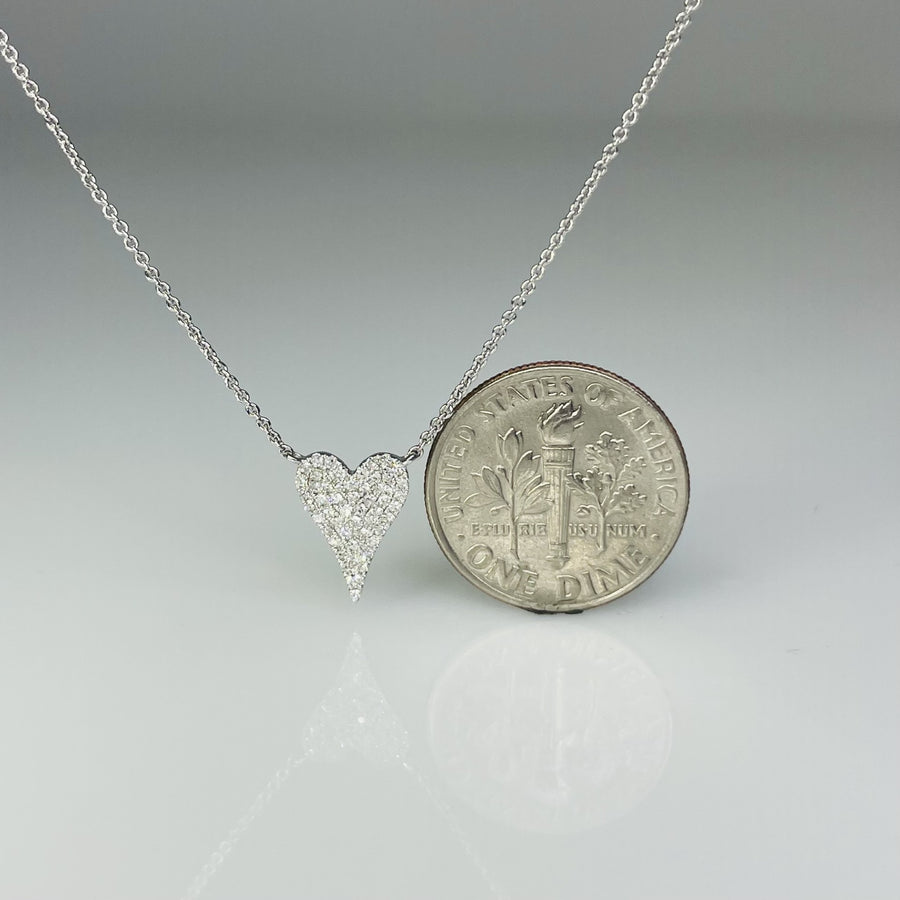 14K White Gold Pave Diamond Heart Necklace 0.16ct
