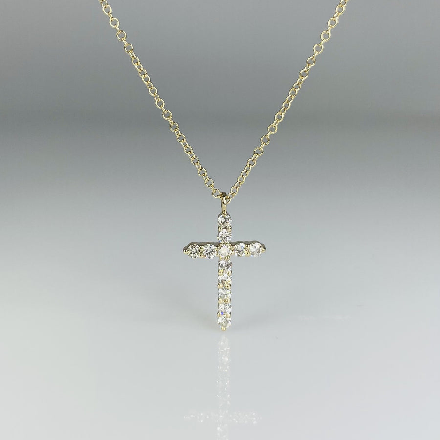 14K Yellow Gold Diamond Cross Necklace 0.33ct