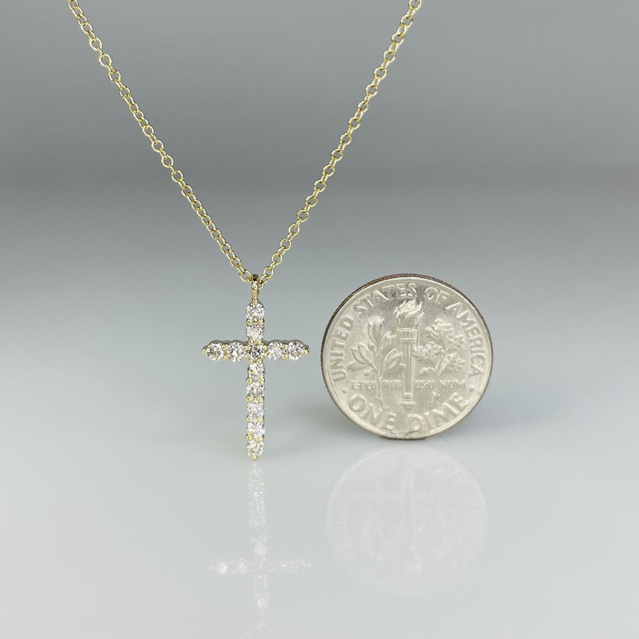 14K Yellow Gold Diamond Cross Necklace 0.33ct
