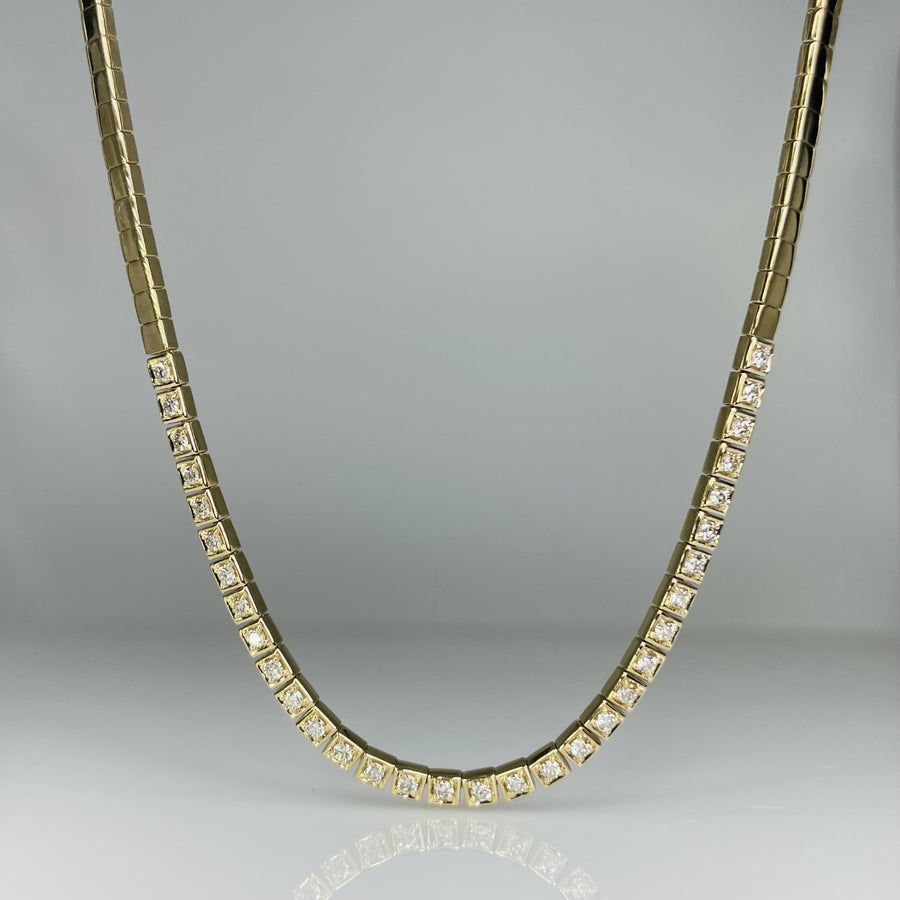 14K Yellow Gold Bezel Diamond Necklace 0.86ct