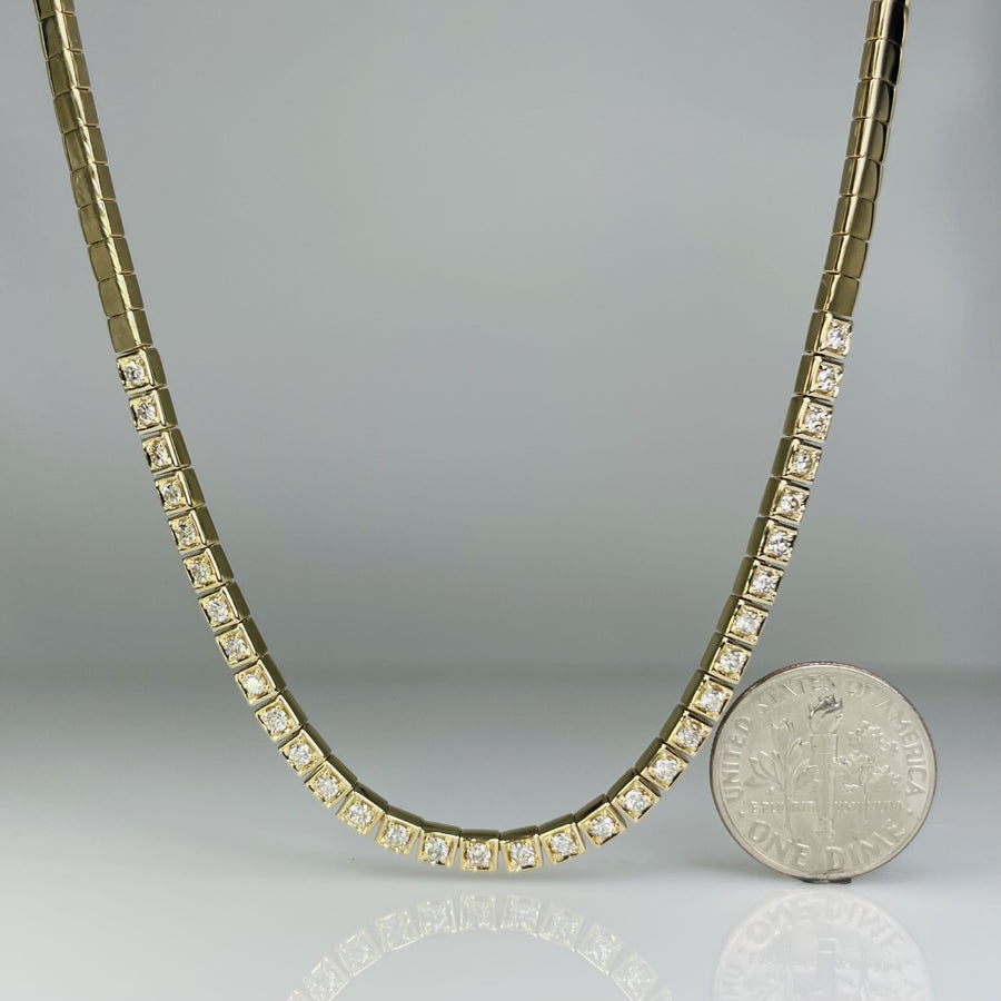 14K Yellow Gold Bezel Diamond Necklace 0.86ct