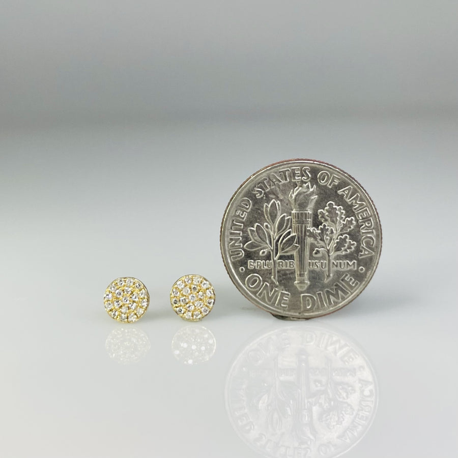 14K Yellow Gold Diamond Disc Earrings 5mm 0.12ct