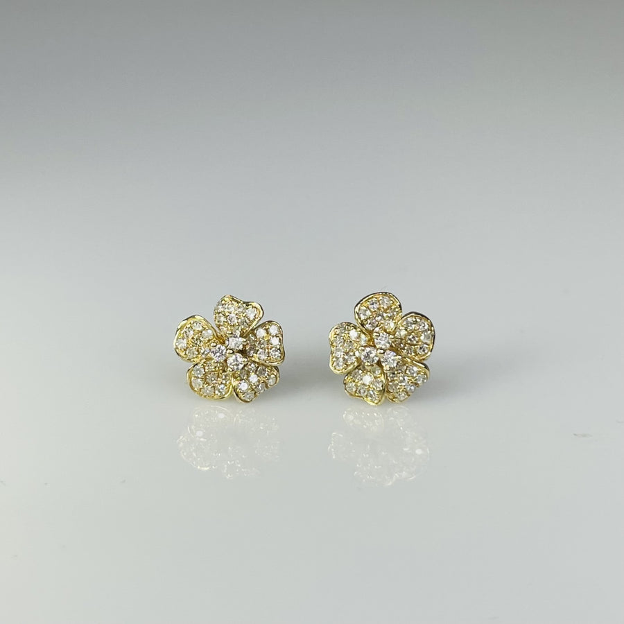 14K Yellow Gold Diamond Hibiscus Earrings 0.34ct