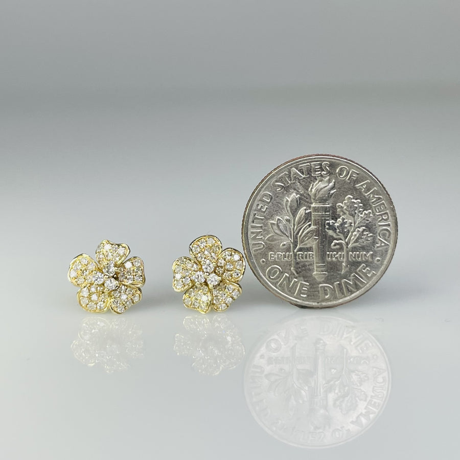 14K Yellow Gold Diamond Hibiscus Earrings 0.34ct